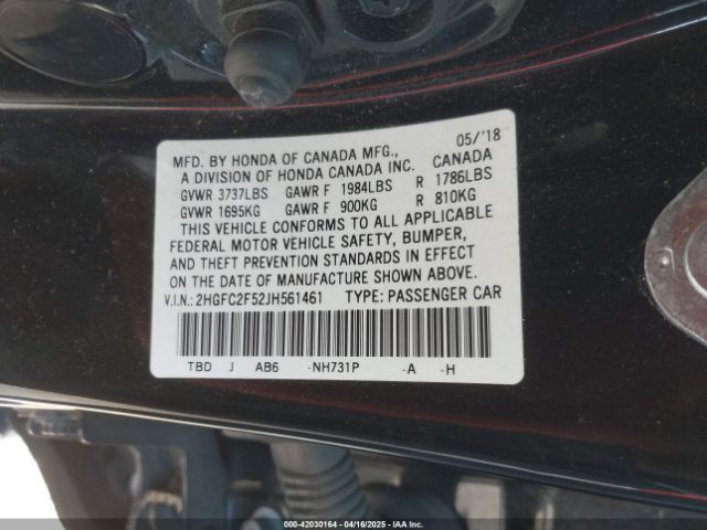 2HGFC2F52JH561461 Honda Civic Lx
