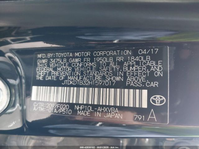 JTDKDTB32H1597017 Toyota Prius C Two