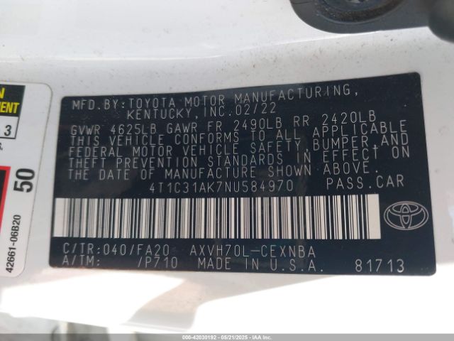 4T1C31AK7NU584970 Toyota Camry Le Hybrid