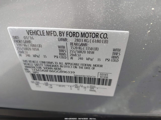1FM5K8F86GGB96339 Ford Explorer Limited