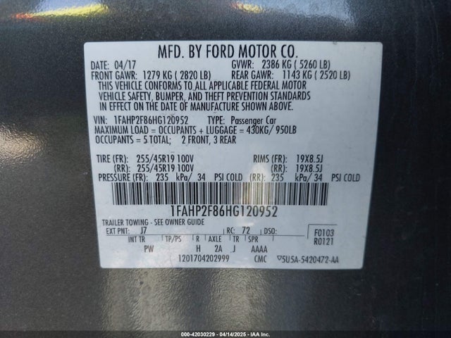 1FAHP2F86HG120952 Ford Taurus Limited