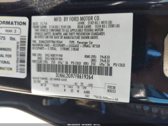 3LN6L2G97FR619264 Lincoln MKZ