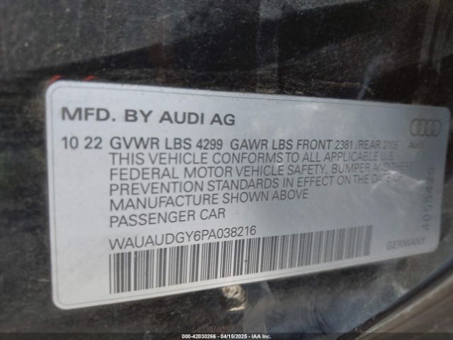 WAUAUDGY6PA038216 Audi A3 Premium 40 Tfsi Front-wheel Drive S Tronic