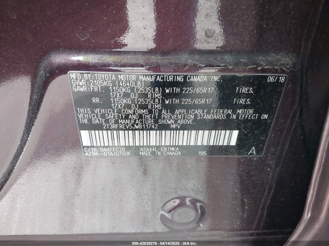 2T3RFREV5JW811742 Toyota Rav4 Xle