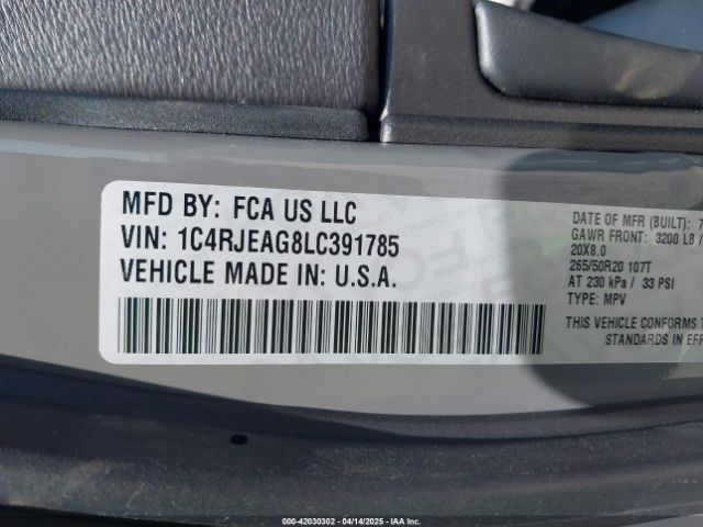 1C4RJEAG8LC391785 Jeep Grand Cherokee Altitude 4x2