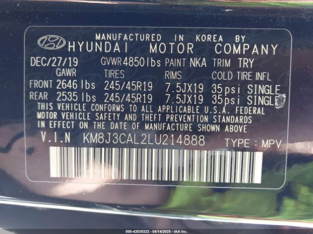 KM8J3CAL2LU214888 Hyundai Tucson Sport
