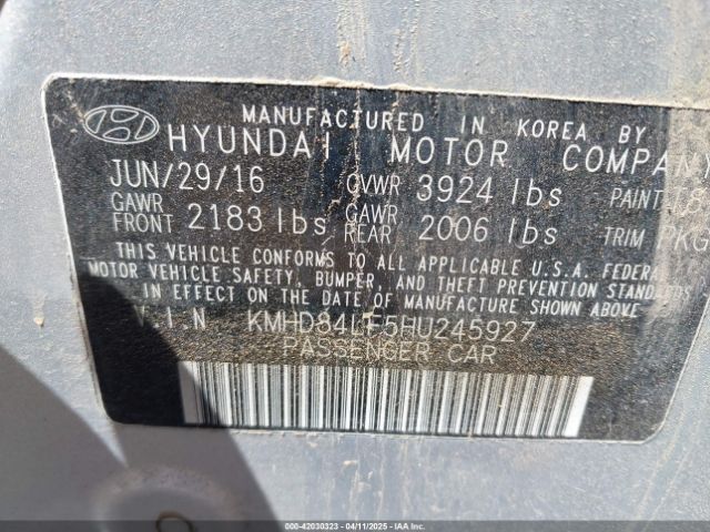 KMHD84LF5HU245927 Hyundai ELANTRA SE