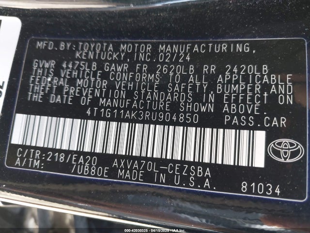 4T1G11AK3RU904850 Toyota CAMRY SE