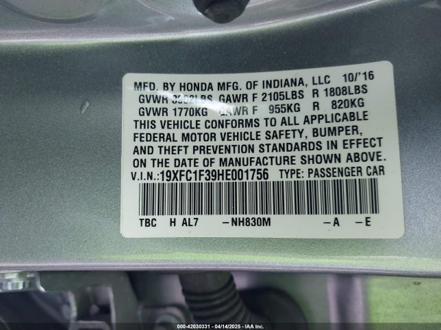 19XFC1F39HE001756 Honda Civic Ex-t