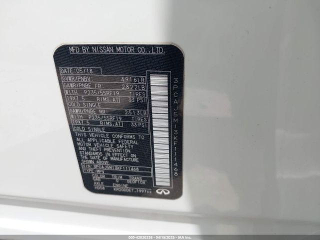 3PCAJ5M13KF111468 Infiniti Qx50 Essential