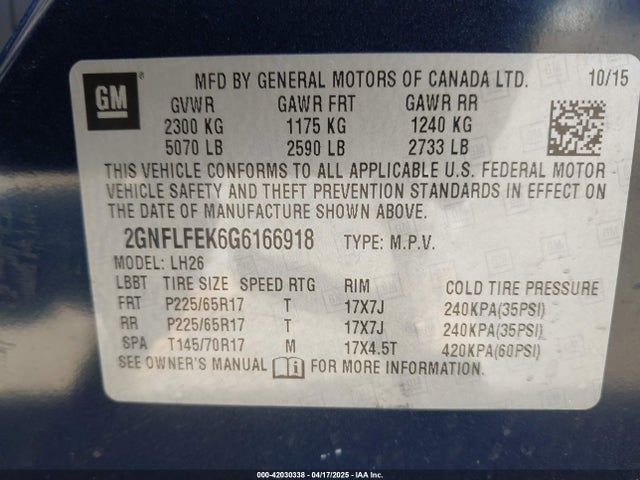 2GNFLFEK6G6166918 Chevrolet EQUINOX LT