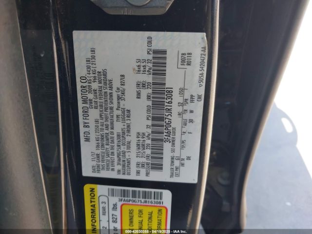 3FA6P0G75JR163081 Ford FUSION S