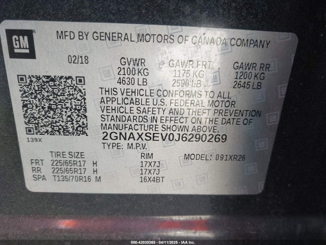 2GNAXSEV0J6290269 Chevrolet EQUINOX LT