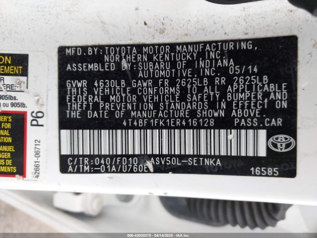 4T4BF1FK1ER416128 Toyota CAMRY LE