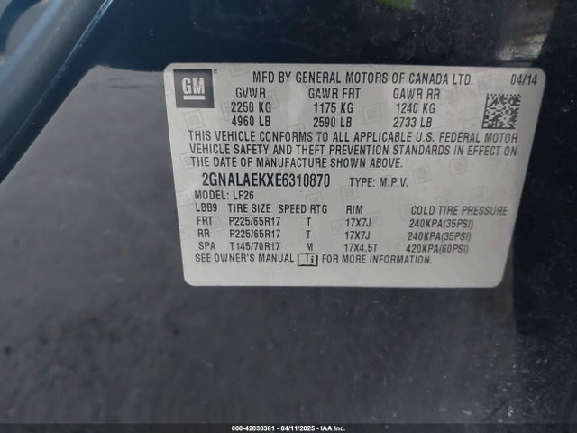 2GNALAEKXE6310870 Chevrolet EQUINOX LS