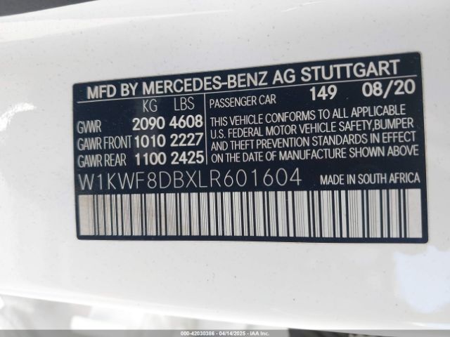 2020 MERCEDES-BENZ C 300 W1KWF8DBXLR601604 Photo 8