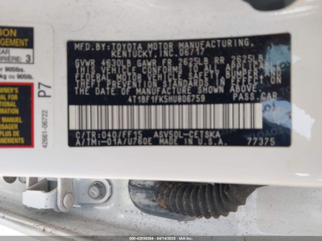 4T1BF1FK5HU806759 Toyota CAMRY SE