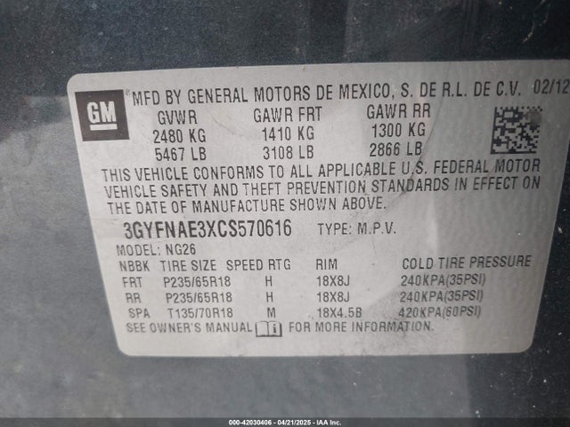 2012 CADILLAC SRX 3GYFNAE3XCS570616 Photo 8