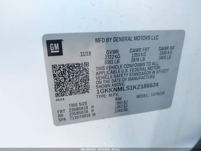 1GKKNMLS1KZ186634 GMC Acadia Slt-1