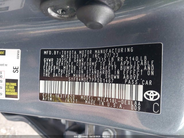 5YFB4MDE7PP061467 Toyota COROLLA LE