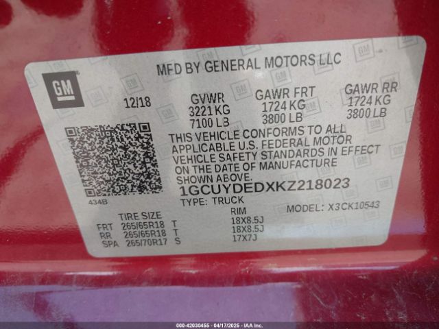 1GCUYDEDXKZ218023 Chevrolet Silverado 1500 Lt