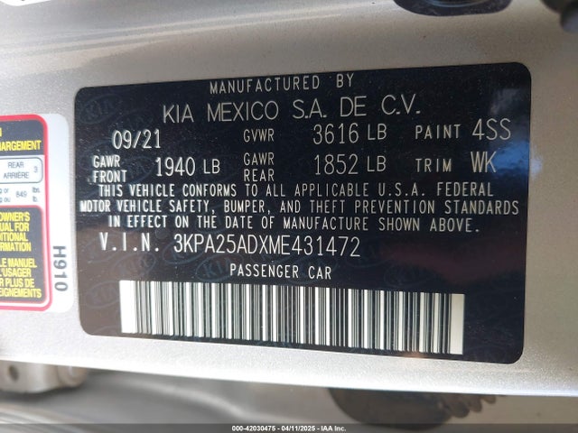 3KPA25ADXME431472 KIA RIO 5-DOOR
