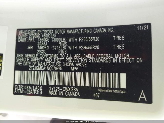 2T2JGMDA1NC076975 Lexus RX 450H