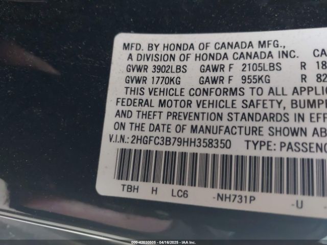2HGFC3B79HH358350 Honda Civic Ex-l