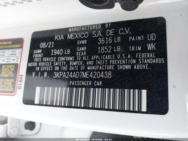 3KPA24AD7ME420438 KIA RIO S