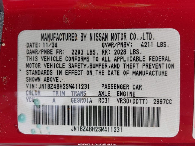 JN1BZ4BH2SM411231 Nissan Z Performance