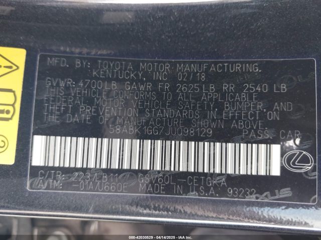 58ABK1GG7JU098129 Lexus ES 350