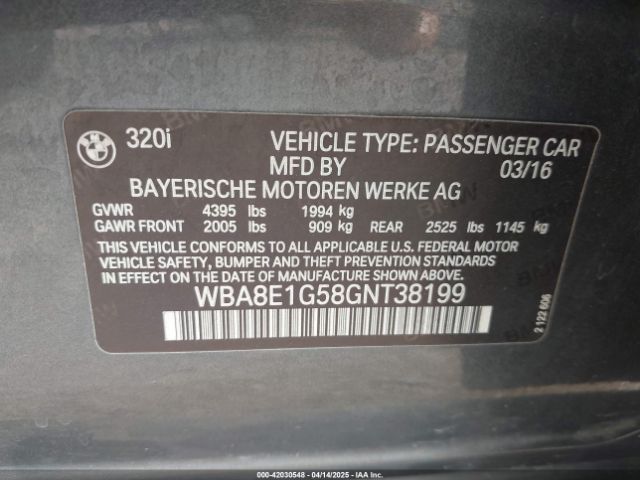 WBA8E1G58GNT38199 BMW 320 I
