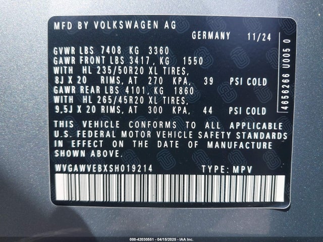 2025 VOLKSWAGEN ID. BUZZ WVGAWVEBXSH019214 Photo 8