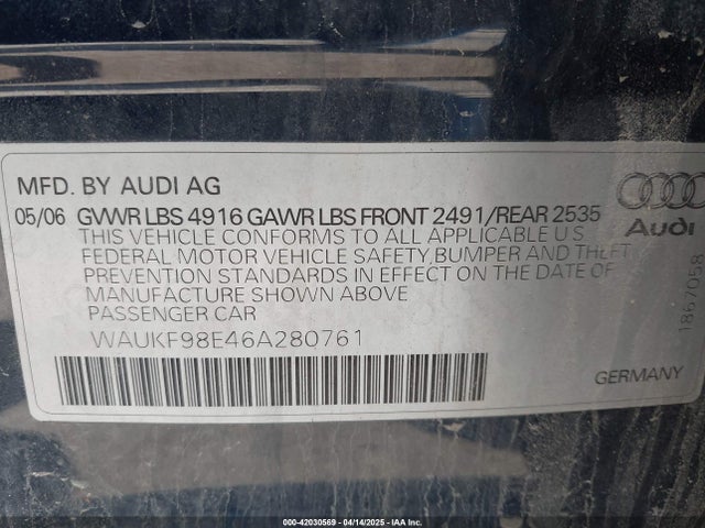 2006 AUDI A4 WAUKF98E46A280761 Photo 8