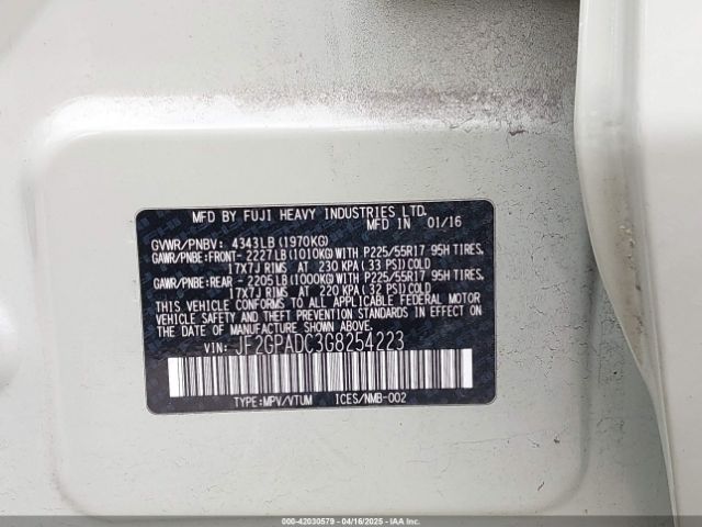 JF2GPADC3G8254223 Subaru Crosstrek 2.0i Premium