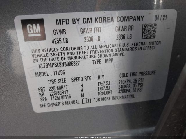 KL79MPSL8NB006827 Chevrolet Trailblazer Fwd Lt