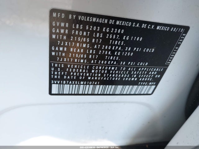 3VV1B7AX5LM010741 Volkswagen Tiguan 2.0t S