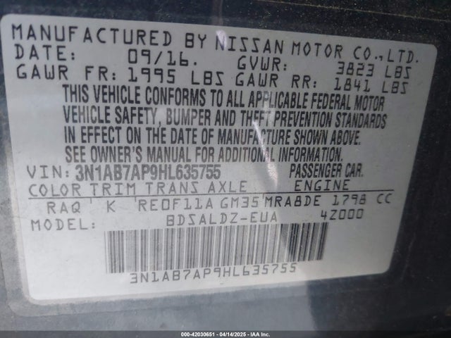 3N1AB7AP9HL635755 Nissan SENTRA SV