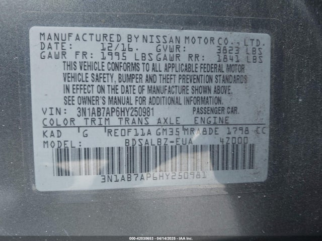 3N1AB7AP6HY250981 Nissan SENTRA S