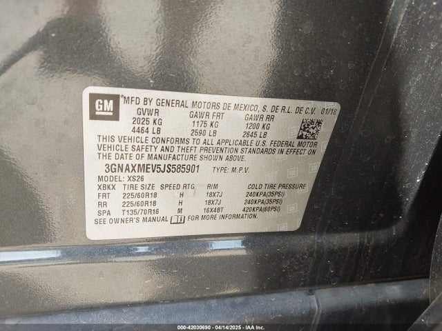3GNAXMEV5JS585901 Chevrolet Equinox Premier