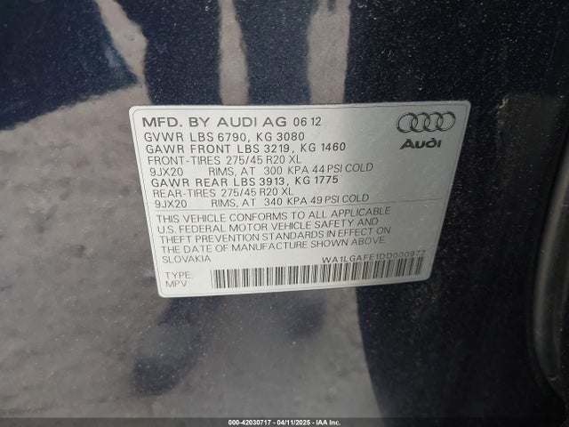 Aukcja sprzedaży 2013 Audi Q7 3.0t Premium, vin: WA1LGAFE1DD000972, numer aukcji: 42030717