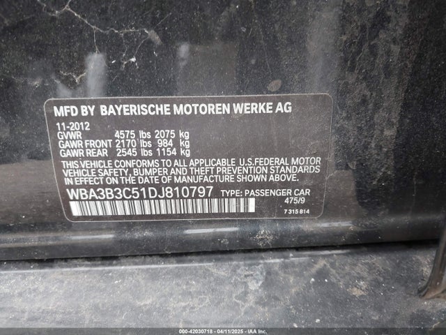 2013 Bmw 328i Xdrive მანქანა იყიდება აუქციონზე, vin: WBA3B3C51DJ810797, აუქციონის ნომერი: 42030718