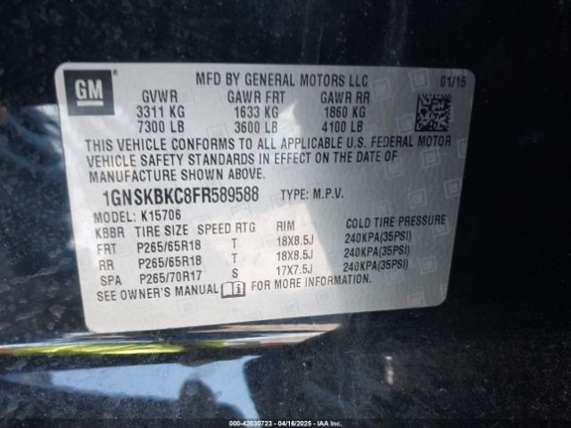 1GNSKBKC8FR589588 Chevrolet Tahoe Lt