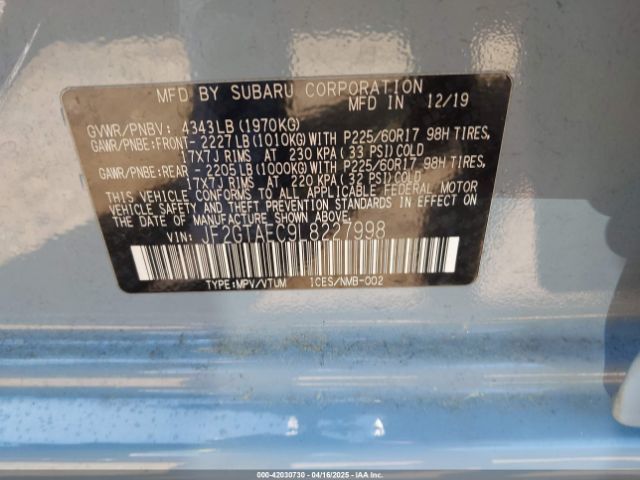 JF2GTAEC9L8227998 Subaru Crosstrek Premium