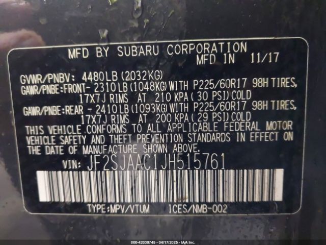 JF2SJAAC1JH515761 Subaru Forester 2.5i