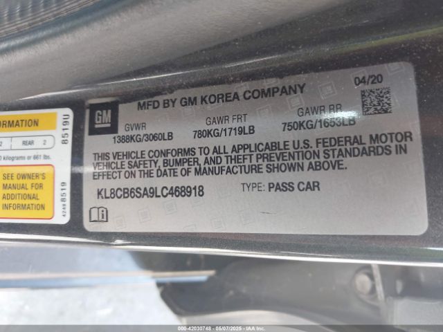 KL8CB6SA9LC468918 Chevrolet Spark Fwd Ls Automatic