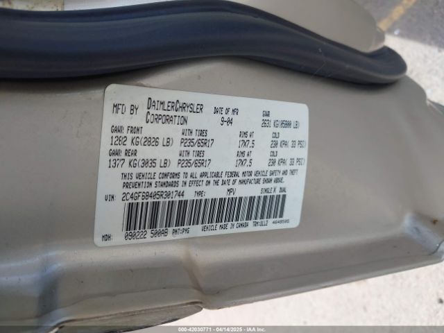 2005 CHRYSLER PACIFICA 2C4GF68405R301744 Photo 8
