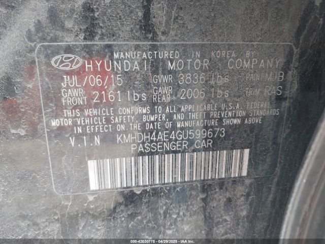 KMHDH4AE4GU599673 Hyundai ELANTRA SE