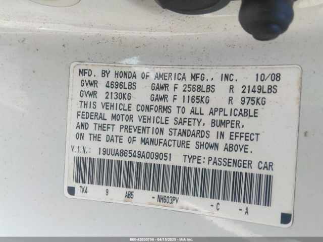 2009 ACURA TL 19UUA86549A009051 Photo 8