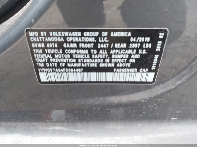 1VWCV7A34FC094467 Volkswagen Passat 2.0l Tdi Sel Premium